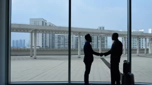 imagem-ilustrativa-de-duas-pessoas-discutindo-ingles-para-negocios-no-aeroporto